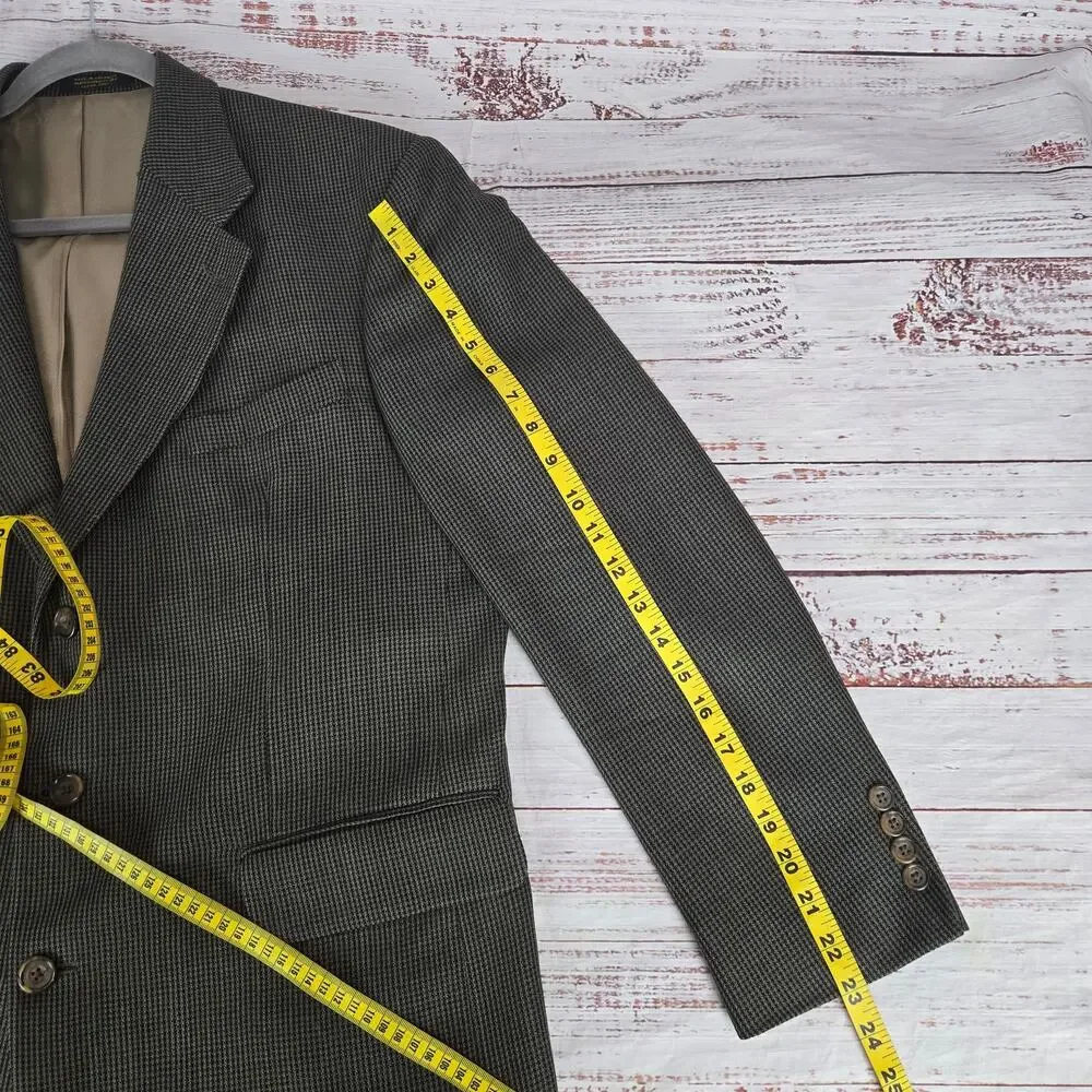 Oscar De La Renta Mens 42R Brown Houndstooth Check Blazer Tweed Wool Sport Coat